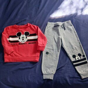 Mickey Mouse Sweatshirt & Sweatpants Outfit Red/Gray 4T